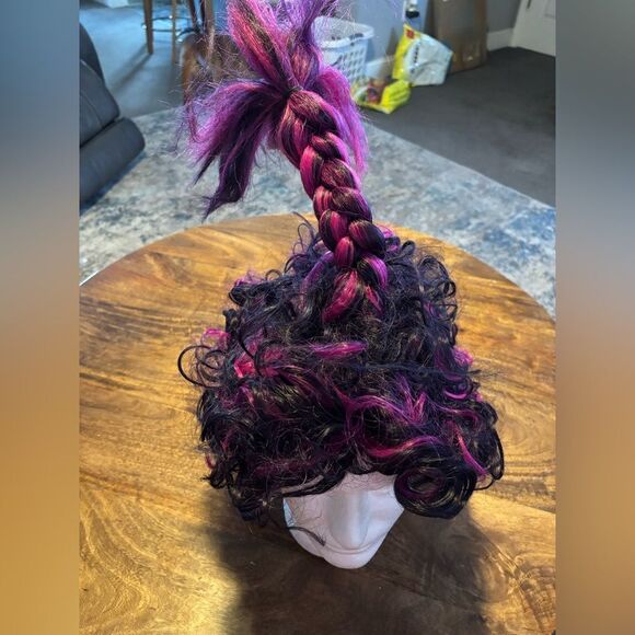 MUPUL Purple Mixed Black Long Braid Witch’s Hat Shaped Wig - Picture 3 of 7